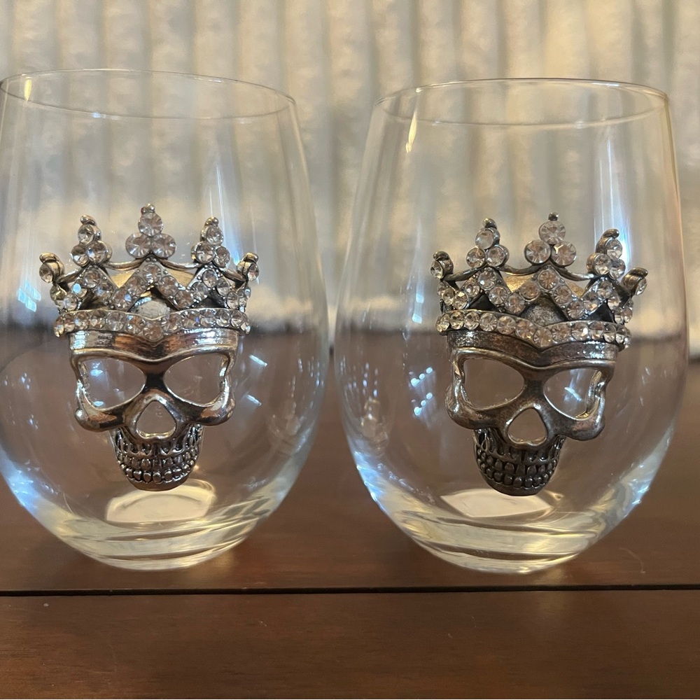 Skull Rhinestone Crown Stemless Wine Glasses